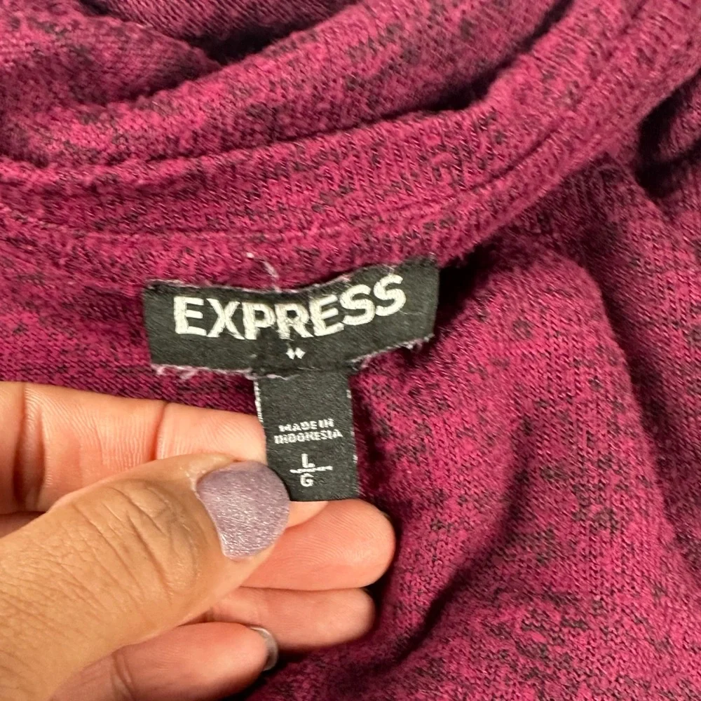 Express Burgundy Ruched Knit Top Stretch Jersey – Size Large - Picture 15 of 16